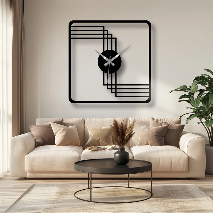 High-quality decoration wall art is evident in this modern square metal wall clock, highlighting its geometric design and sleek, durable frame.