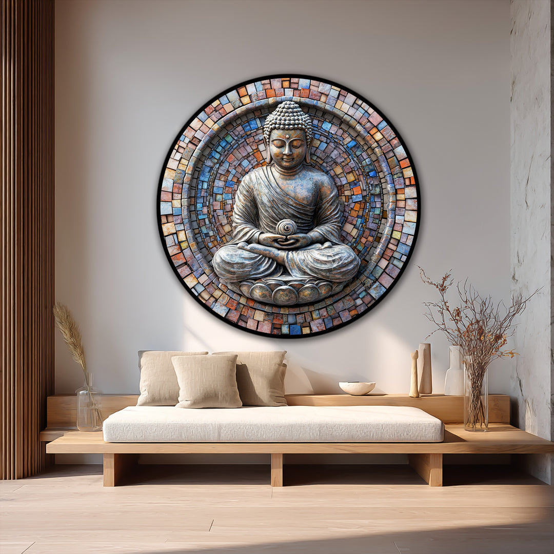 Mosaico Sagrado Serenidad – Buda Redondo Cuadro al óleo