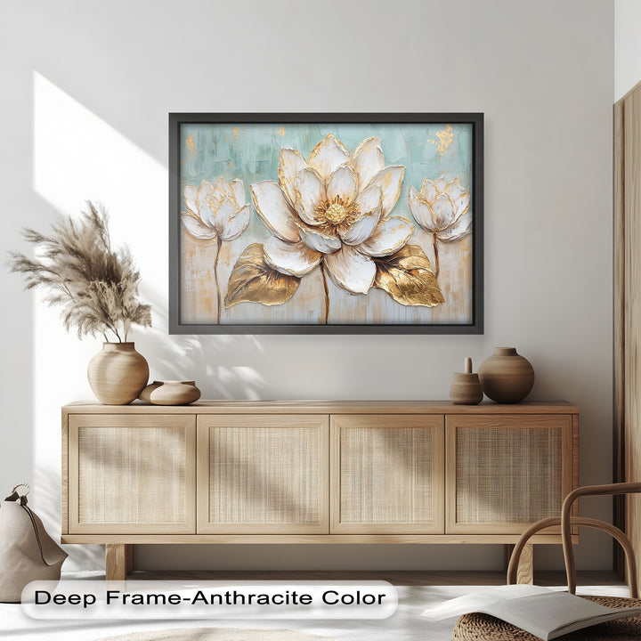 Golden Bloom Lotus – Floral Oil Painting