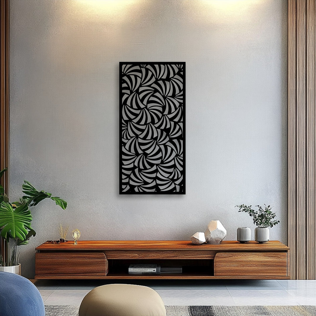 The realistic detail of this metal art for wall showcases an intricate spiral flow abstract pattern, adding modern geometric flair to the living space.