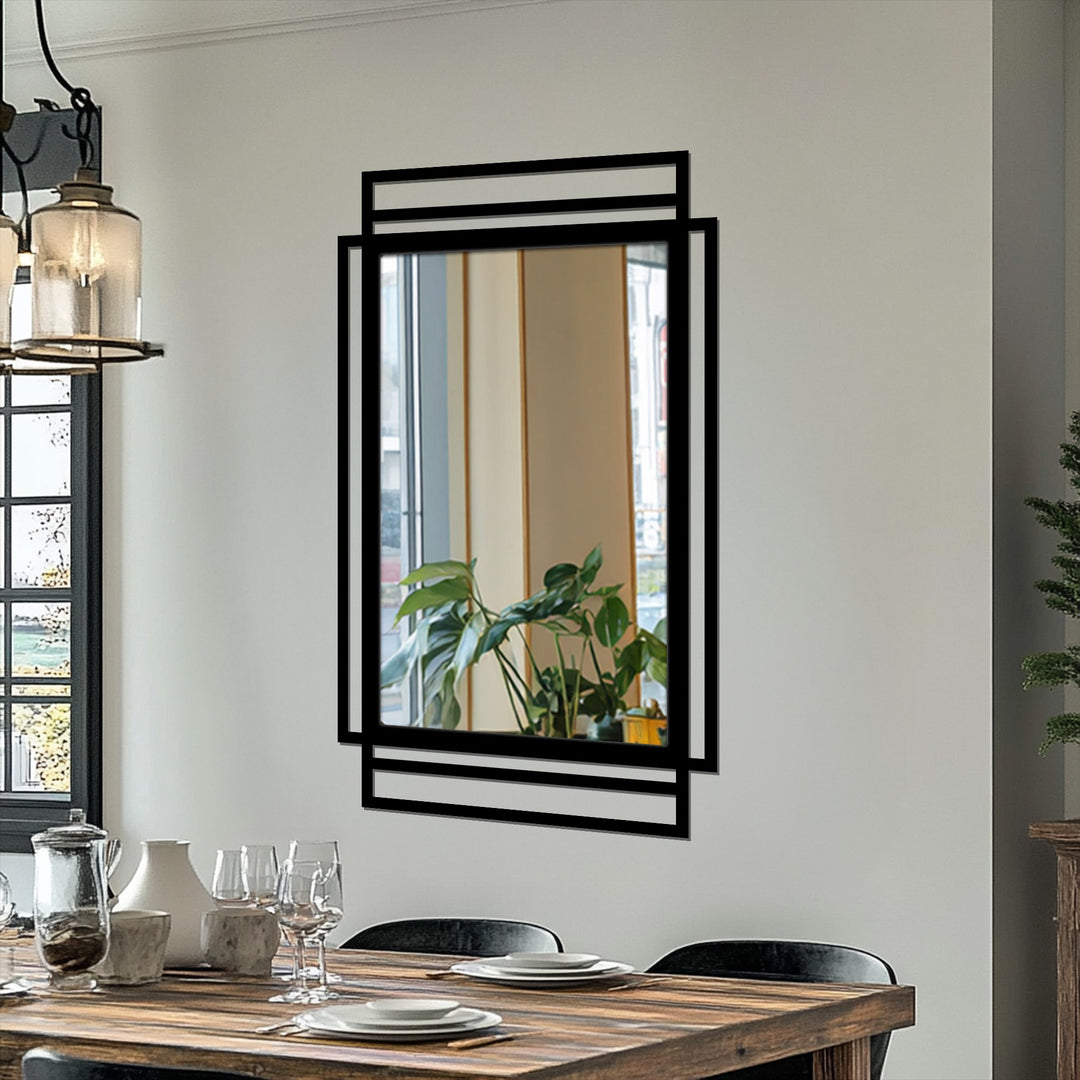 Featuring the loudest element, this geometric rectangular floor mirror presents a modern decorative mirror with its minimal black lines and layered metal frame design.