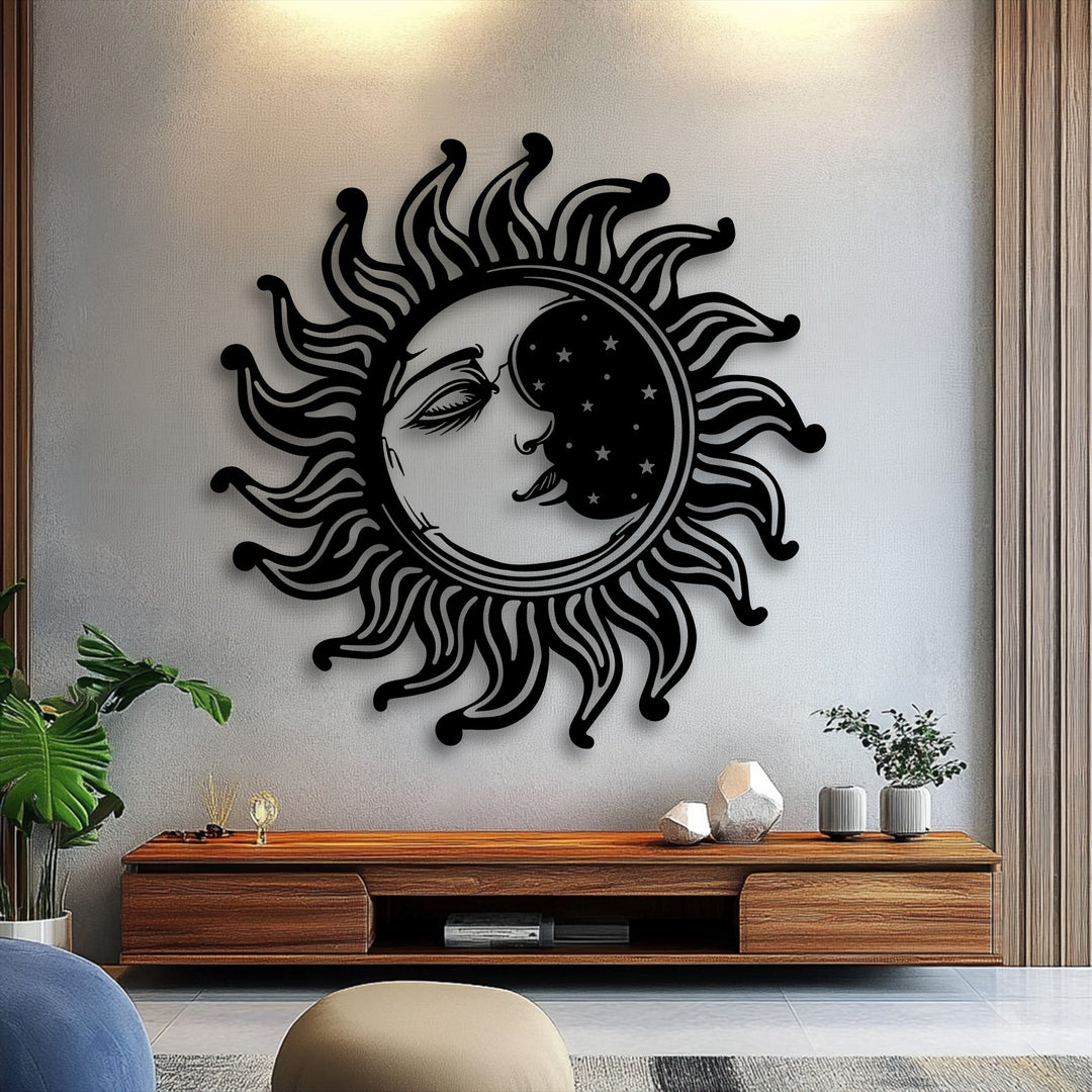 Sun and Moon Metal Wall Art – Celestial Face Design
