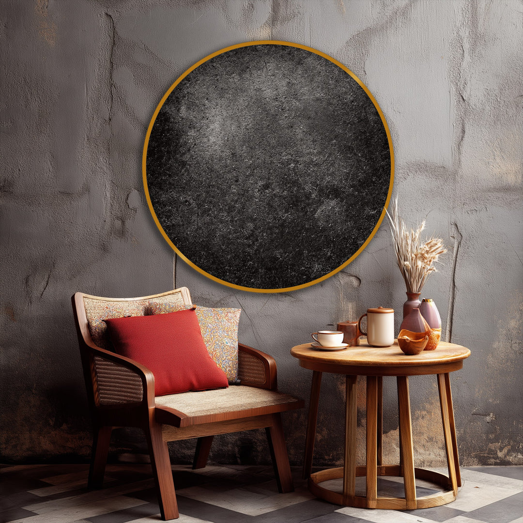 Dark Textured Minimal Round Canvas Print – Modern Black Wall Art