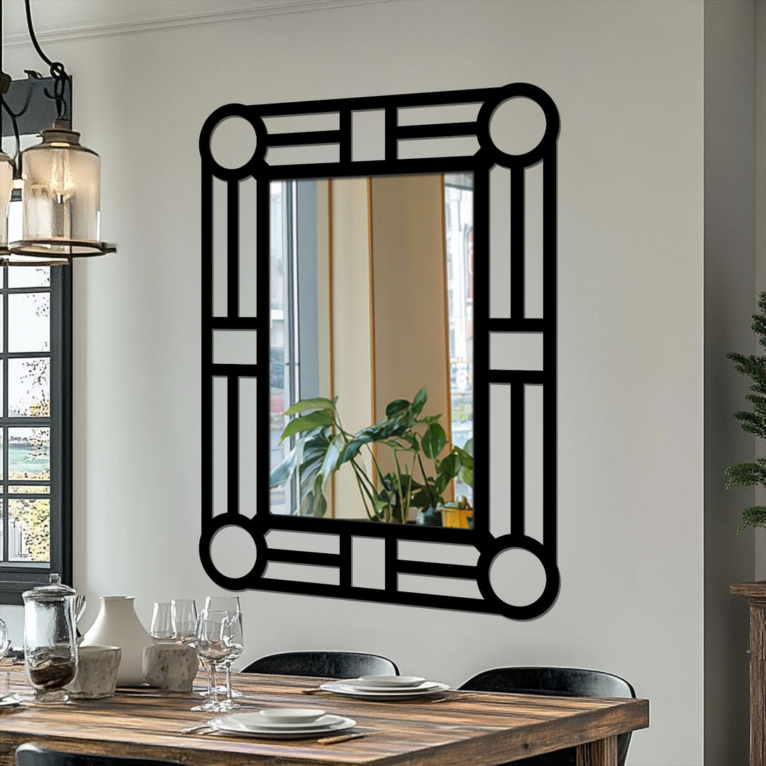 Evoking a sophisticated mood, this geometric circle accent decoration wall art, a metal wall mirror, enhances the room with a modern symmetry design.