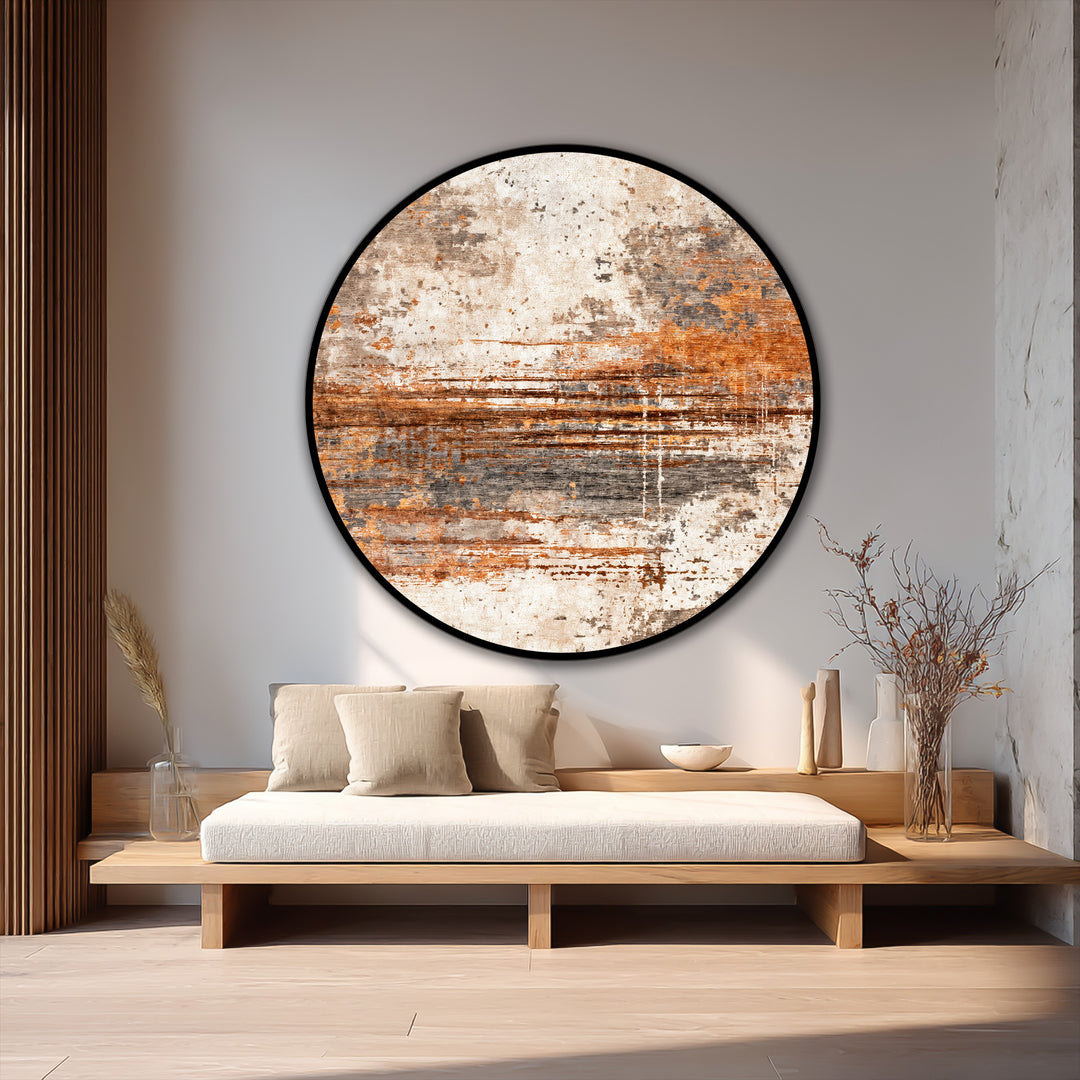 Rust Horizon Texture – Earthy Abstract Round Oil Painting