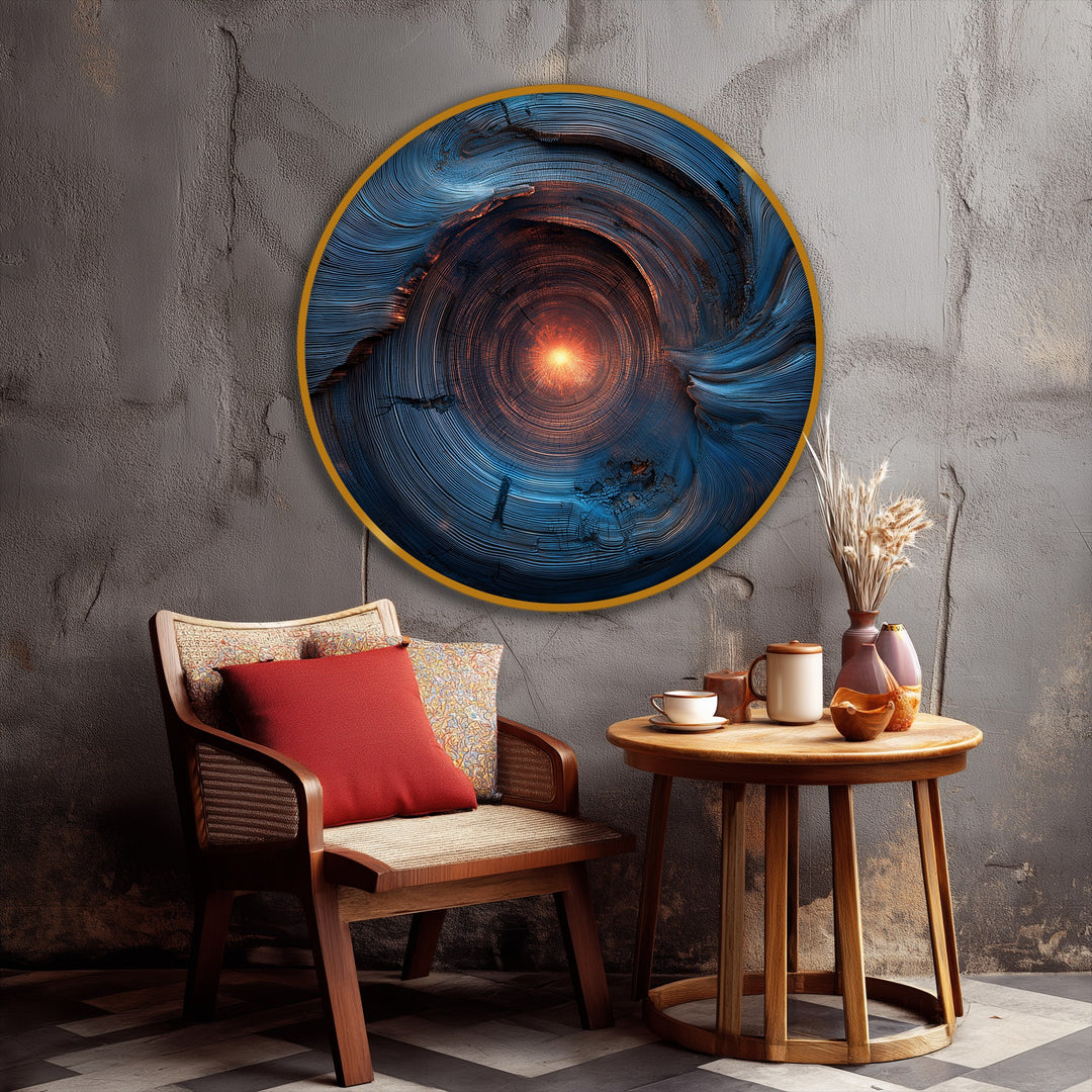 Aching for warmth and contemplation, the abstract radiant core round canvas art prints evoke a modern energy, filling the room with a comforting, earthy mood.