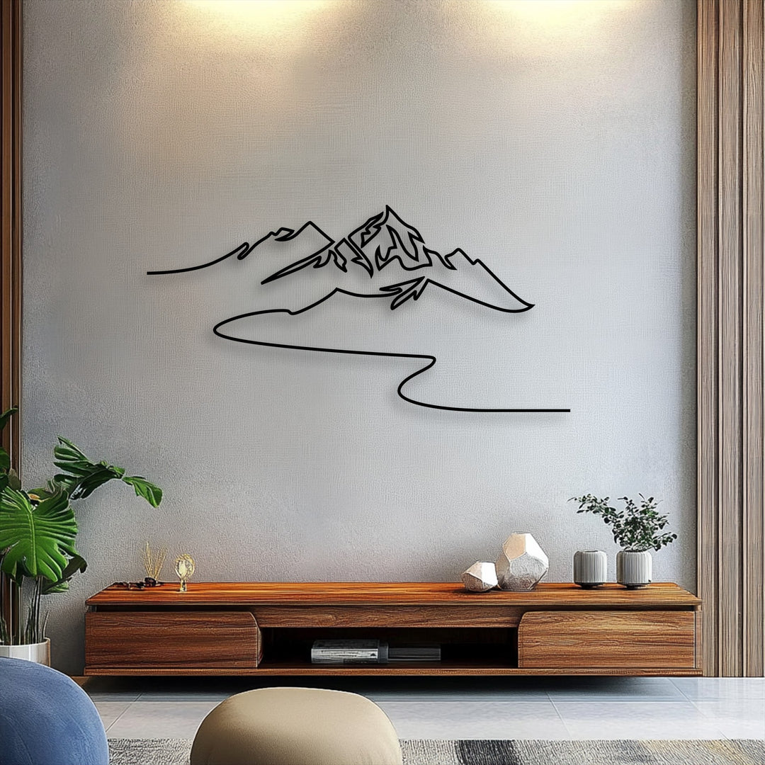 The abstract quality of this minimalist mountain line art metal piece makes it a striking decorative metal art accent.