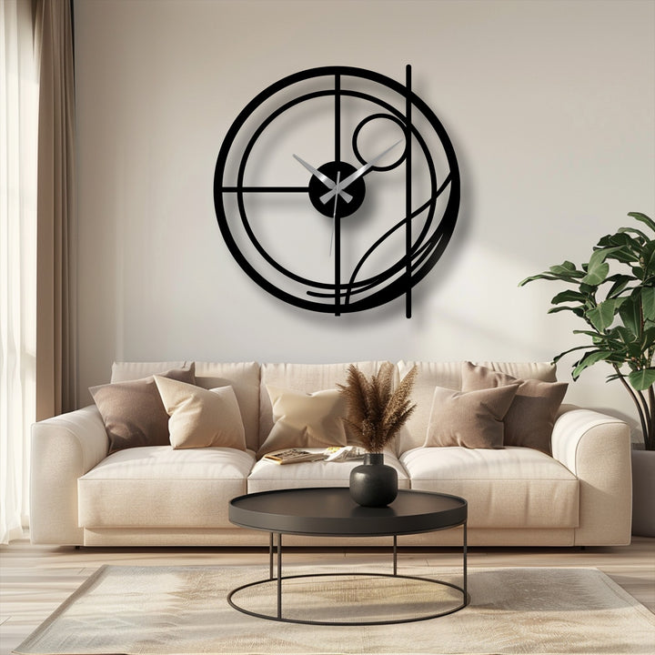 Negative space shapes the abstract circular line modern metal wall clock, highlighting its unique metal wall art design and the balance between form and void.
