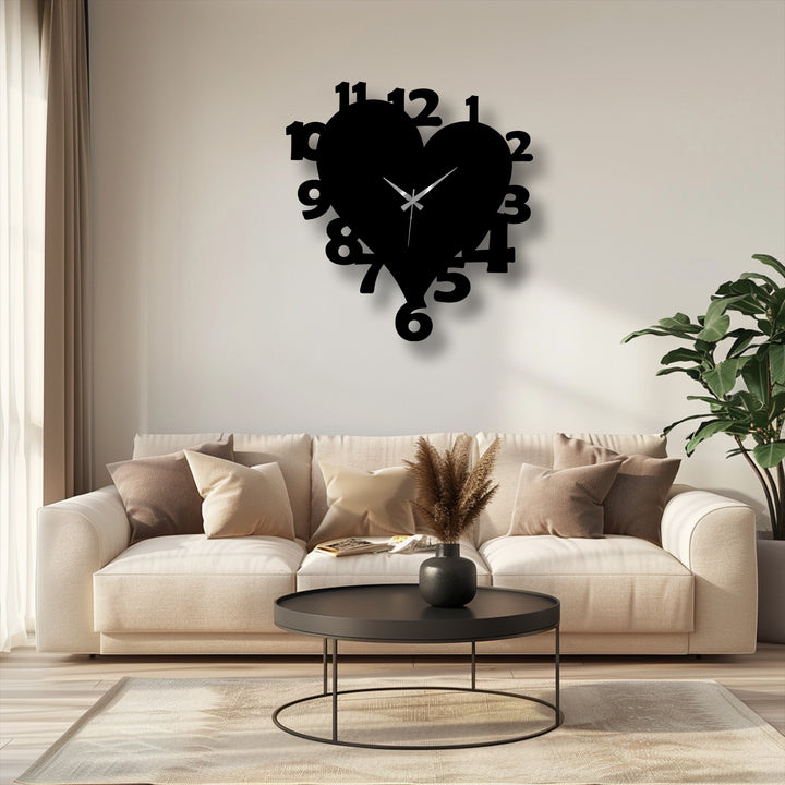 Subtle light and shadow play across the elegant heart-shape metal wall decor, highlighting its numbers and casting a soft backdrop.