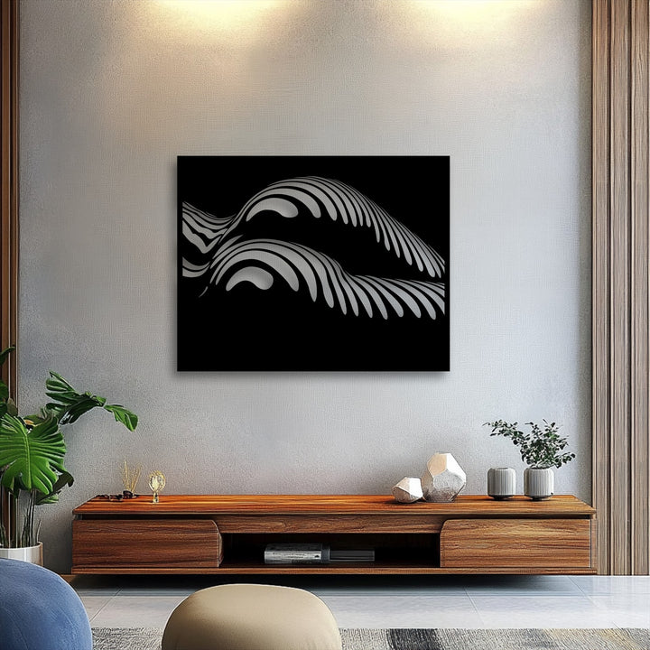 With its intricate depth and layers, this unique metal wall art displays abstract ocean wave forms in a flowing design.