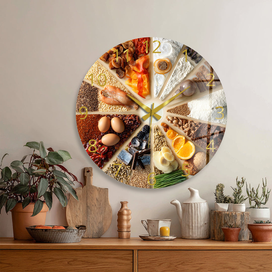 Baking Glass Wall Clock – Rustic Kitchen Ingredients Decor