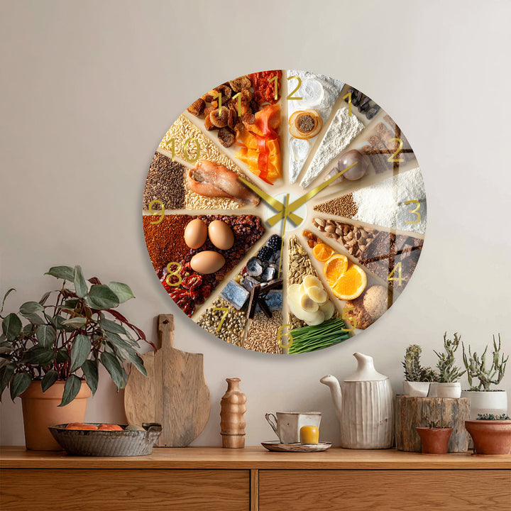 Baking Glass Wall Clock – Rustic Kitchen Ingredients Decor