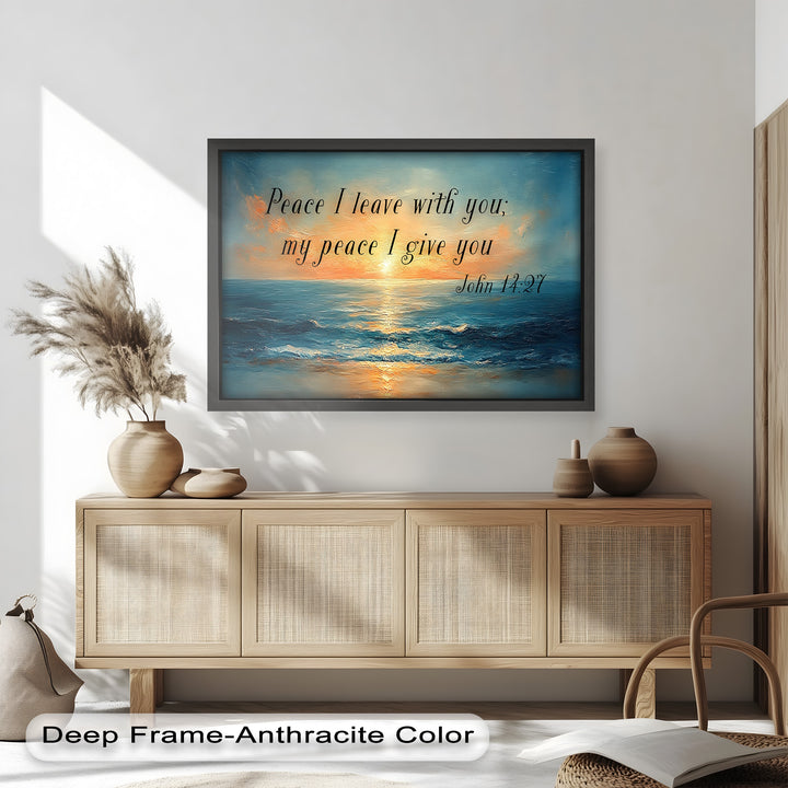 John 14:27 – Peaceful Ocean Sunset Bible Verse Oil Painting