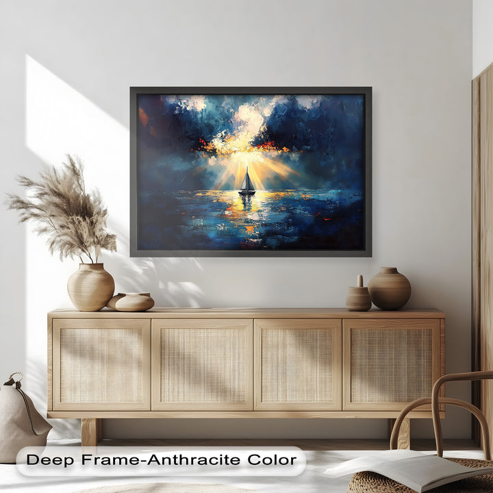 Radiant Horizon – Sailboat at Sunset Oil Painting