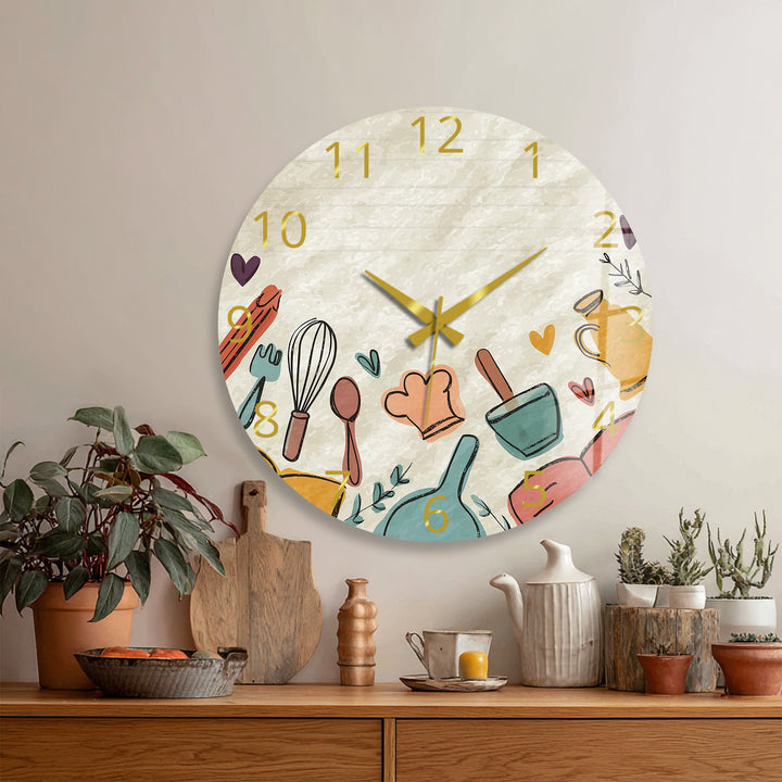 Kitchen Utensils Glass Wall Clock – Cute Cooking Kitchen Decor