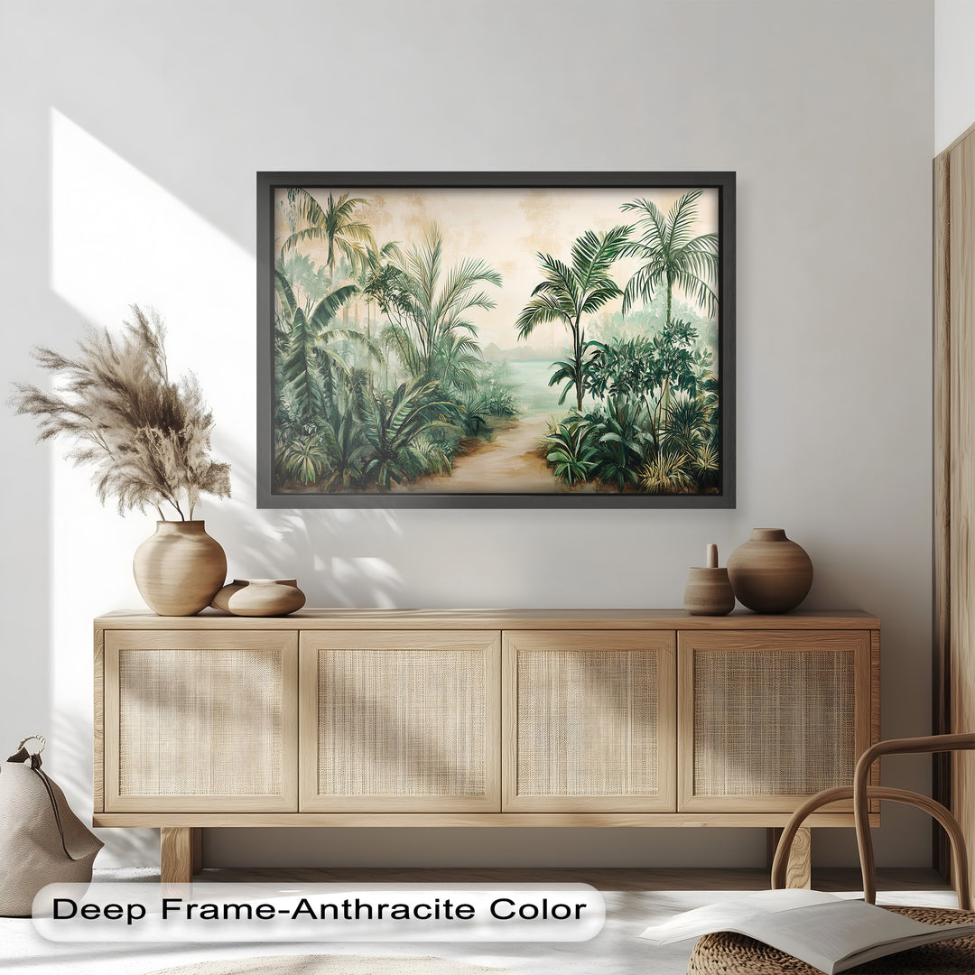 Tropical Serenity Pathway – Ölgemälde mit exotischem Grün