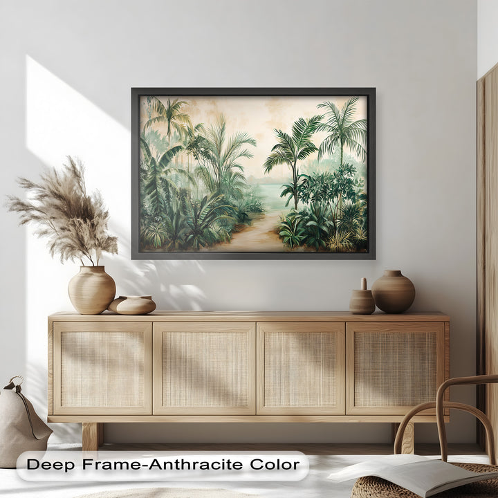 Tropical Serenity Pathway – Ölgemälde mit exotischem Grün