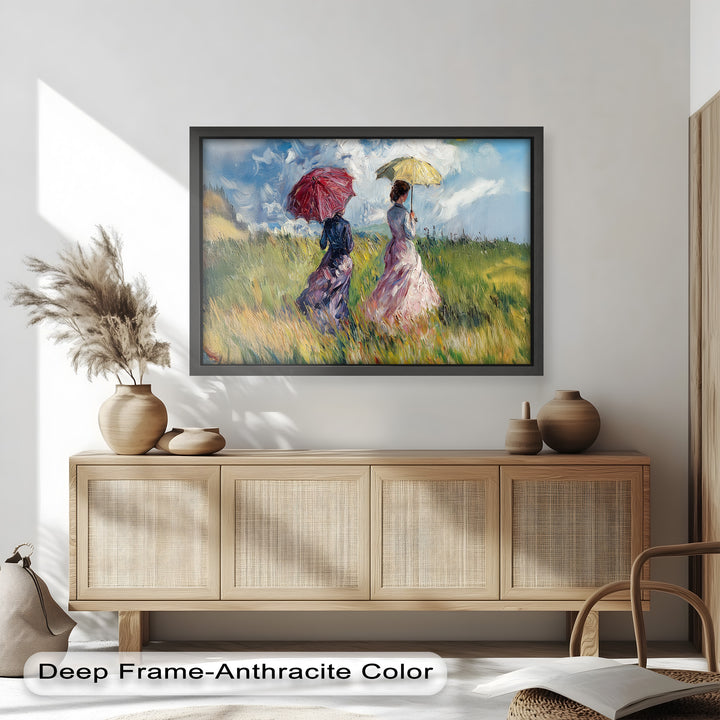 Ladies with Parasols in a Sunlit Meadow – Impressionist Oil Painting