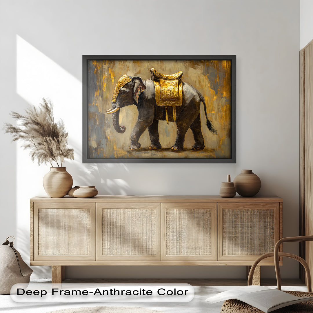 Elephant with Golden Saddle - Animal Oil Painting