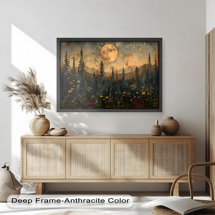 Moonlit Forest Flower Wall Art – Nature Landscape Oil Painting