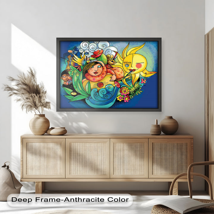 Colorful Surreal Art Print – Sunshine Framed Oil Painting