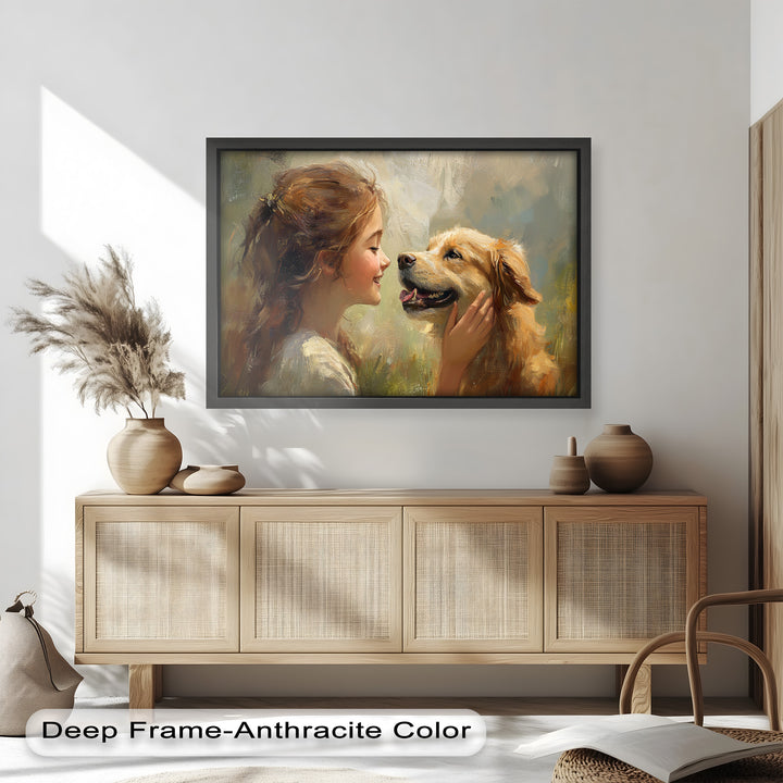 Girl and Golden Retriever in Gentle Light – Animal Oil Painting