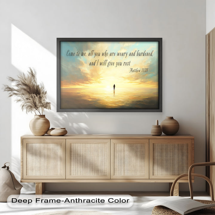 Matthew 11:28 – Rest in Christ Bible Verse Oil Painting