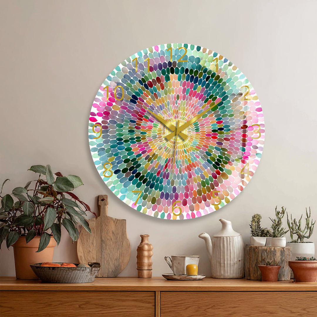 Colorful Mandala Glass Wall Clock – Rainbow Mosaic Decor