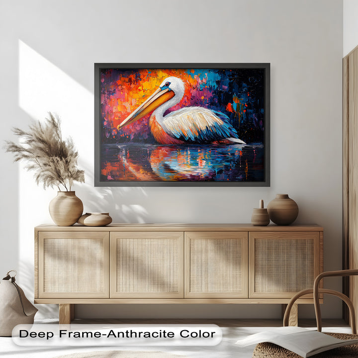Sunset Pelican on Water – Animal Oil Painting