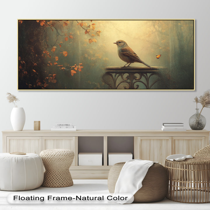 Goldener Waldvogel – Boho Blumen Ölgemälde