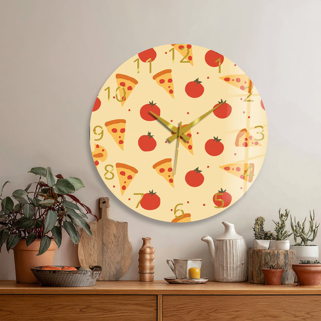 Glaswanduhr mit Pizzamuster – niedliche Küchendekoration