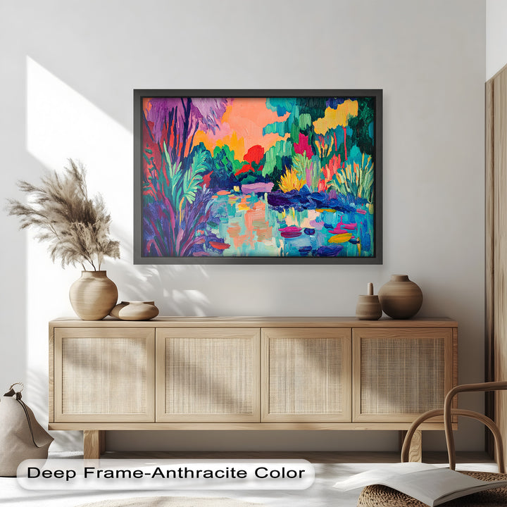 Sunset Reflections Oil Painting – Fauvist Lakeside Dreamscape