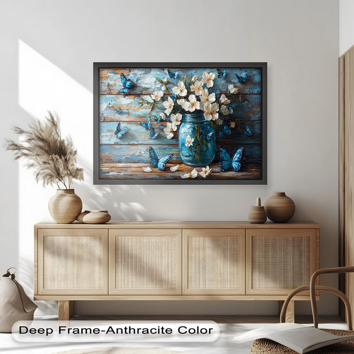 Flowers and Blue Butterflies – Elegant Nature Oil Painting