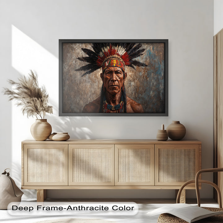 Echo of the Ancestors – Native Warrior Portrait Oil Painting