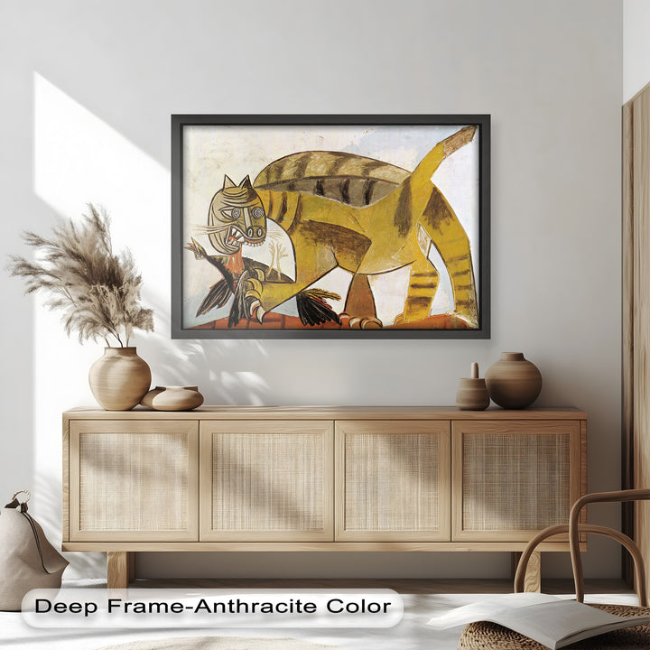 A modernist interpretation of a wildcat in action, blending realism and abstraction with vivid shapes and dynamic movement.