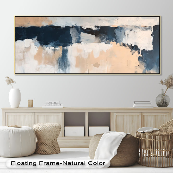 Coastal Horizon – Neutrales, marineblaues, abstraktes Ölgemälde