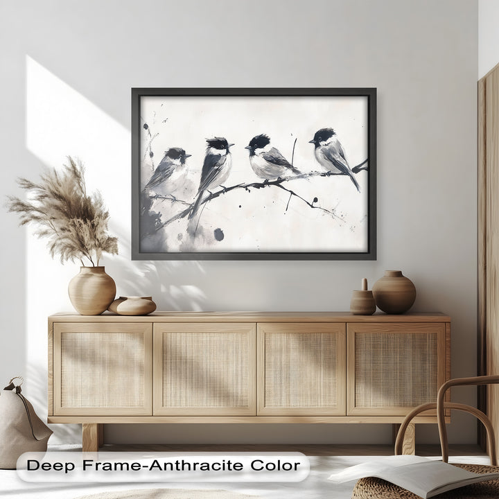 Monochromes Quartett – Vogel-Ölgemälde