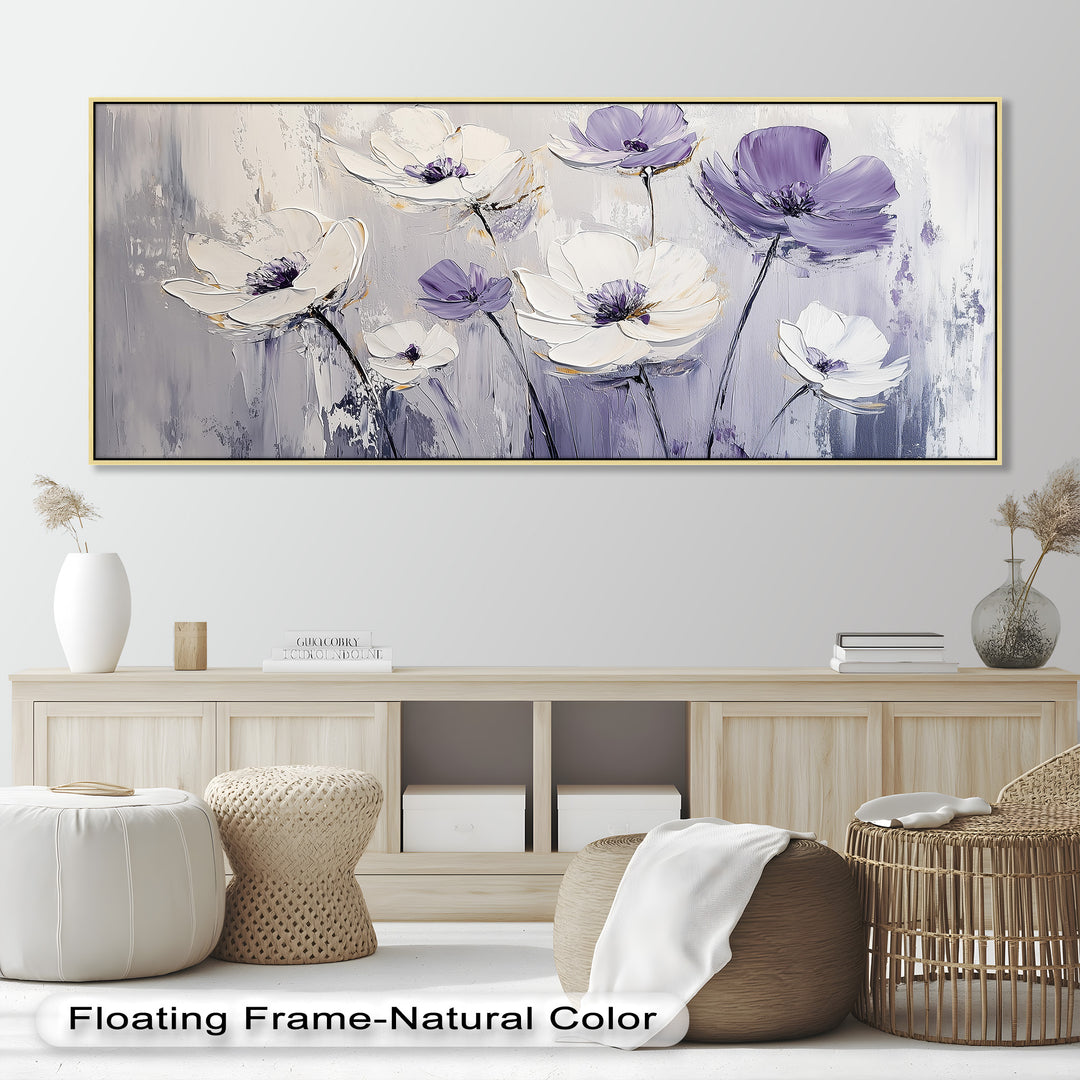 White and Purple Florals on Misty Background - Flower Oil Painting