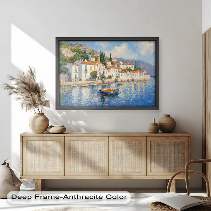 Sunlit Mediterranean Village – Coastal Impressionist Oil Painting