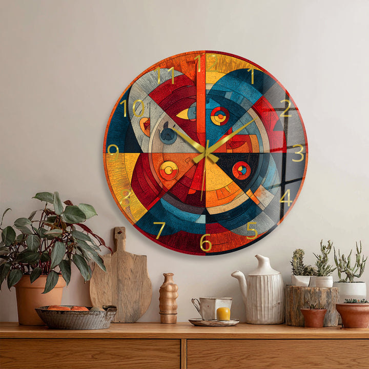 Retro-Wanduhr aus geometrischem Glas – abstraktes Dekor aus der Mitte des Jahrhunderts