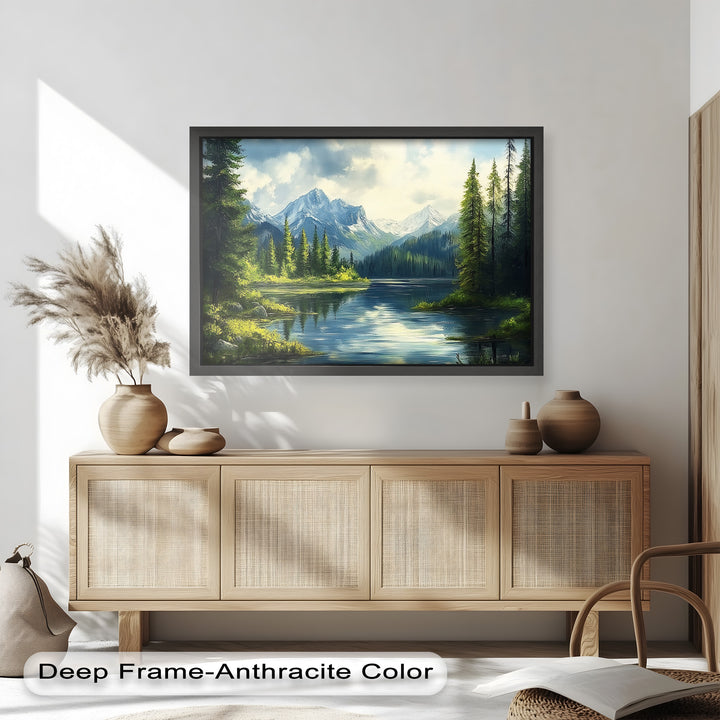Bergsee-Wald-Wandkunst – Gerahmtes Ölgemälde