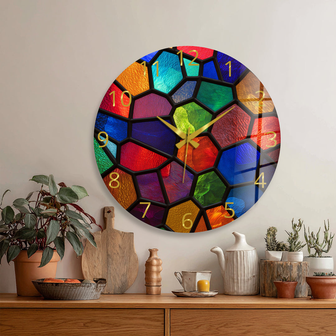 Colorful Glass Wall Clock – Rainbow Stained Glass Style