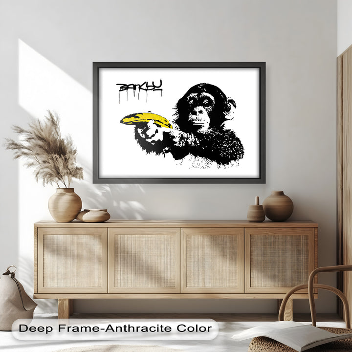 Monkey with Banana Gun – Satirical Banksy Oil Painting