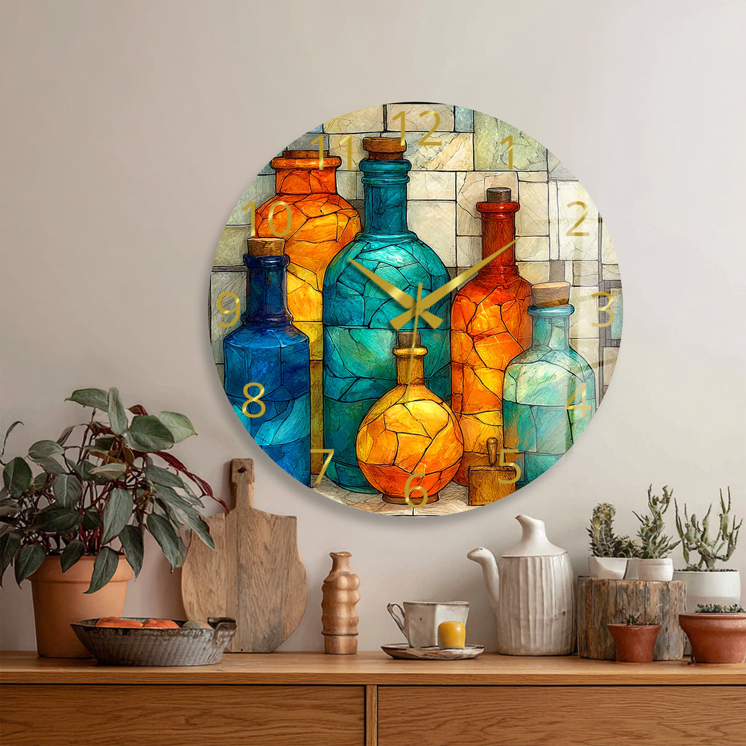 Colorful Glass Bottles Wall Clock – Mediterranean Decor
