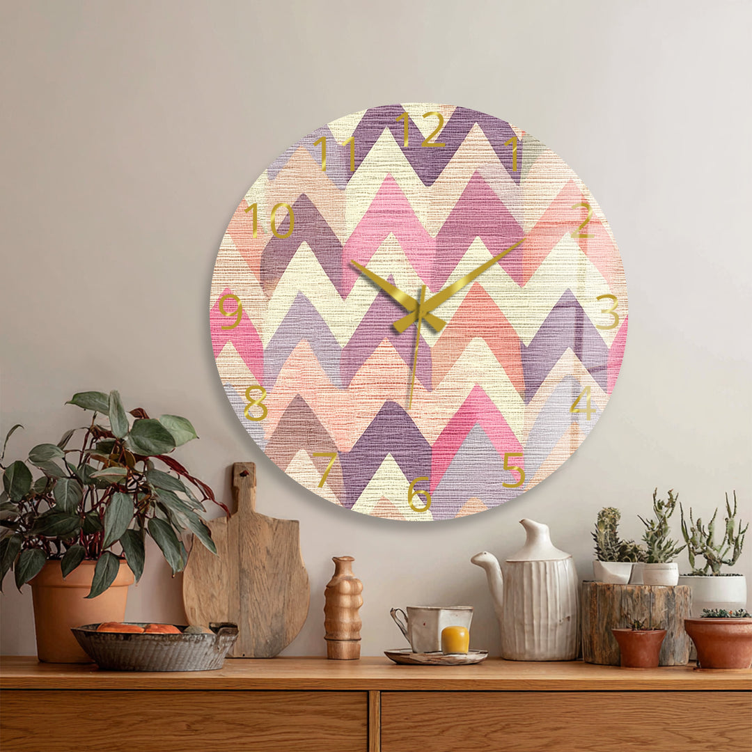 Pastel Chevron Glass Wall Clock – Pink Geometric Decor