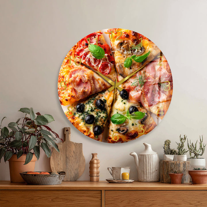 Pizza Glass Wall Clock – Italian Kitchen Wall Decor