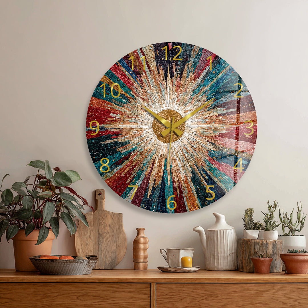 Colorful Sunburst Glass Wall Clock – Radiant Mosaic Art Decor