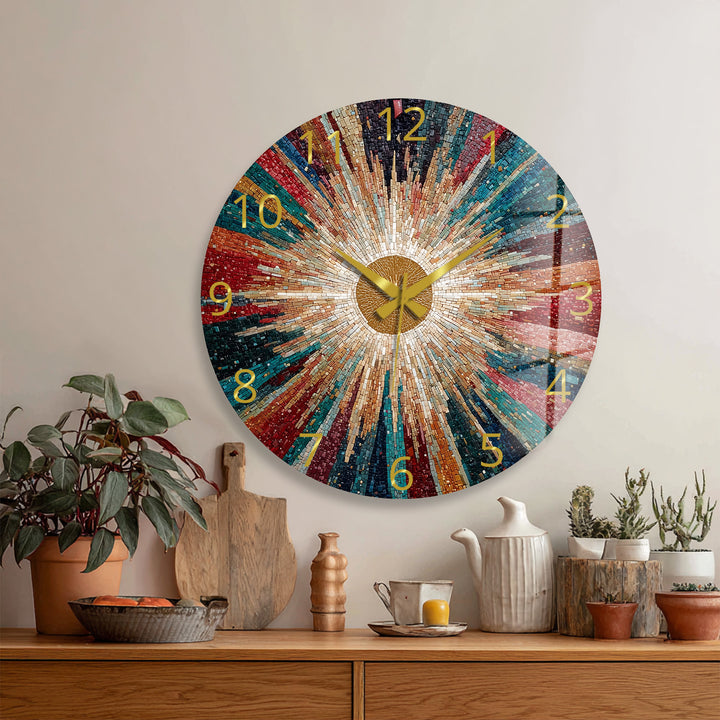 Colorful Sunburst Glass Wall Clock – Radiant Mosaic Art Decor