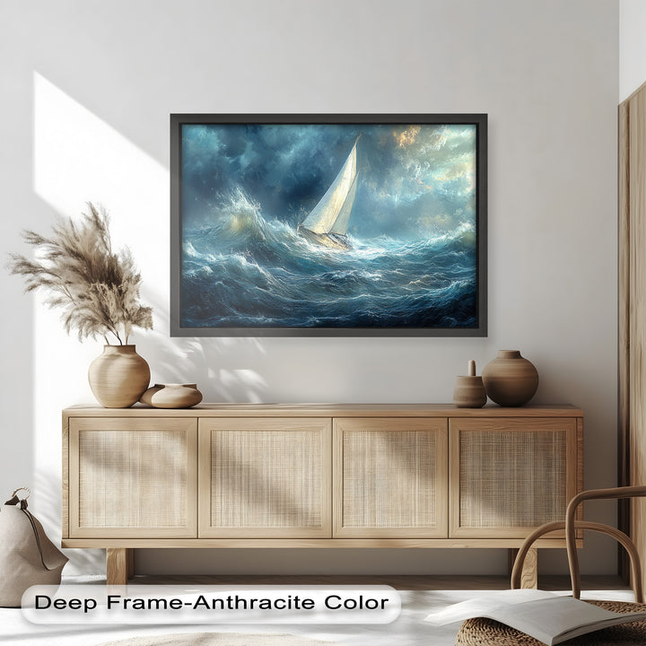 Sailboat Battling Stormy Seas - Boat Oil Painting