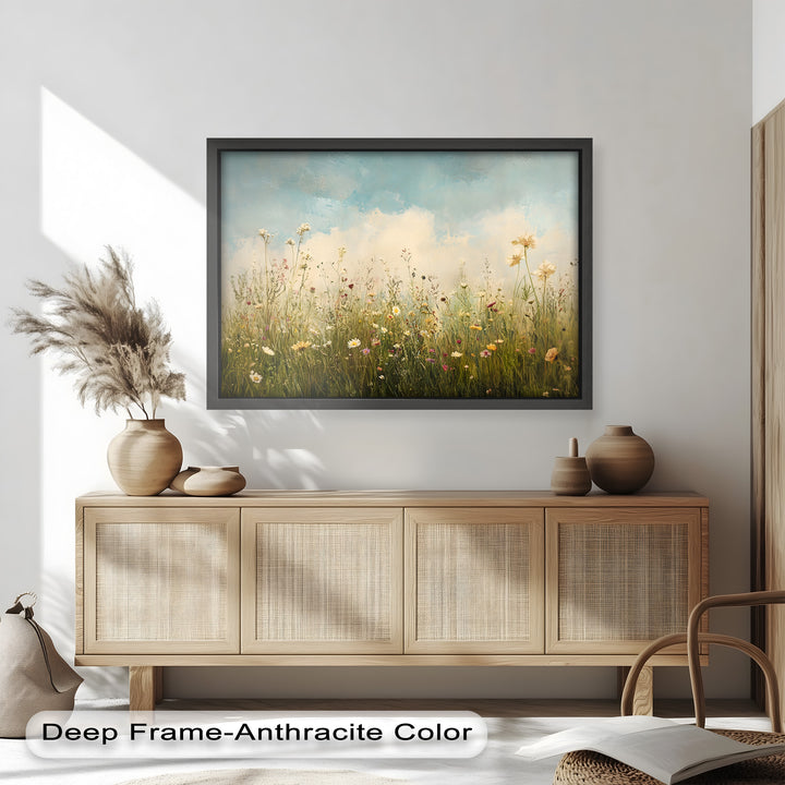 Vintage Meadow with Blooming Flowers – Serene Nature Oil Painting
